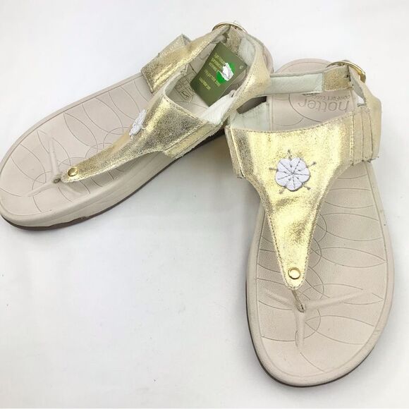 Hotter JAVA Metallic Shimmer Gold Cream Thong Toe Slingback Comfort Sandals NEW - Picture 3 of 16